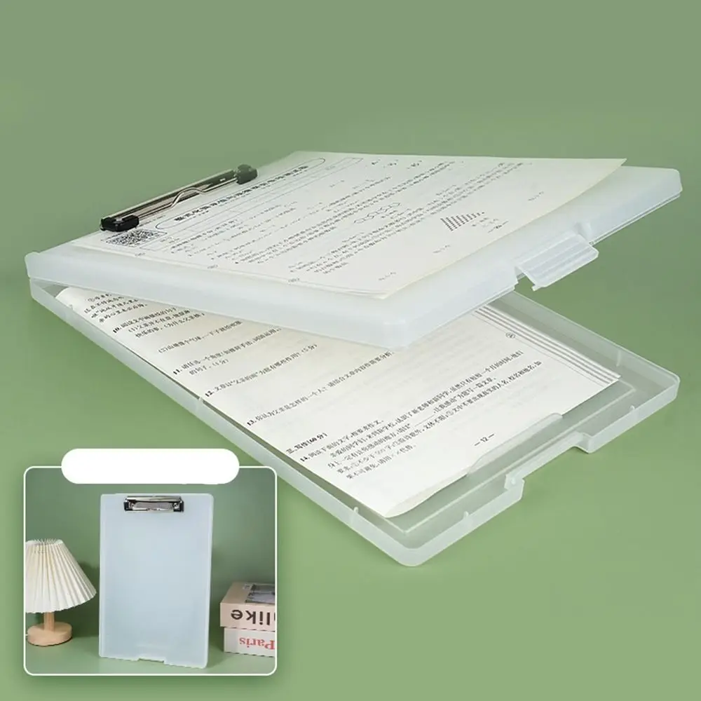 Boîte de presse-papiers A4 de grande capacité, étui de rangement de fichiers en plastique, étanche, mémo, clip, fournitures de bureau