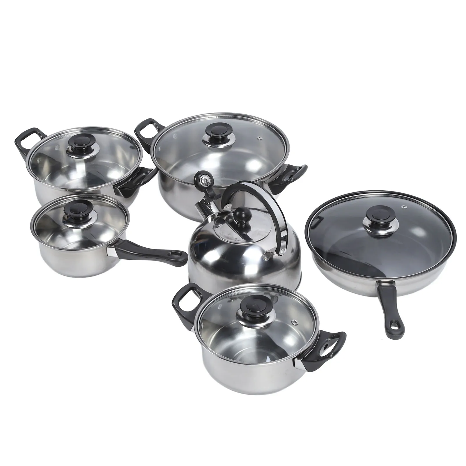 

Kitchen Cookware Set Stainless Steel Pots Pans Set Includes Saucepan Stock Pot Non Stick Frying Pan Tea Kettle