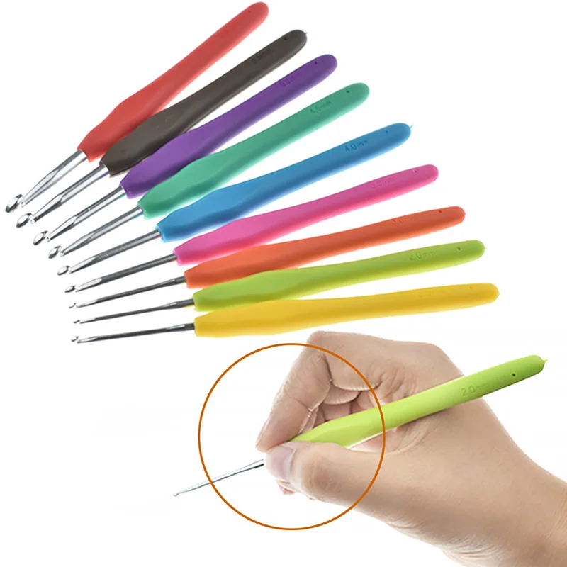 9pcs/Set Colorful Soft Plastic Handle Alumina Crochet Hooks - 2-6mm Needles  For Knitting, Weaving & Sewing(Random Color)