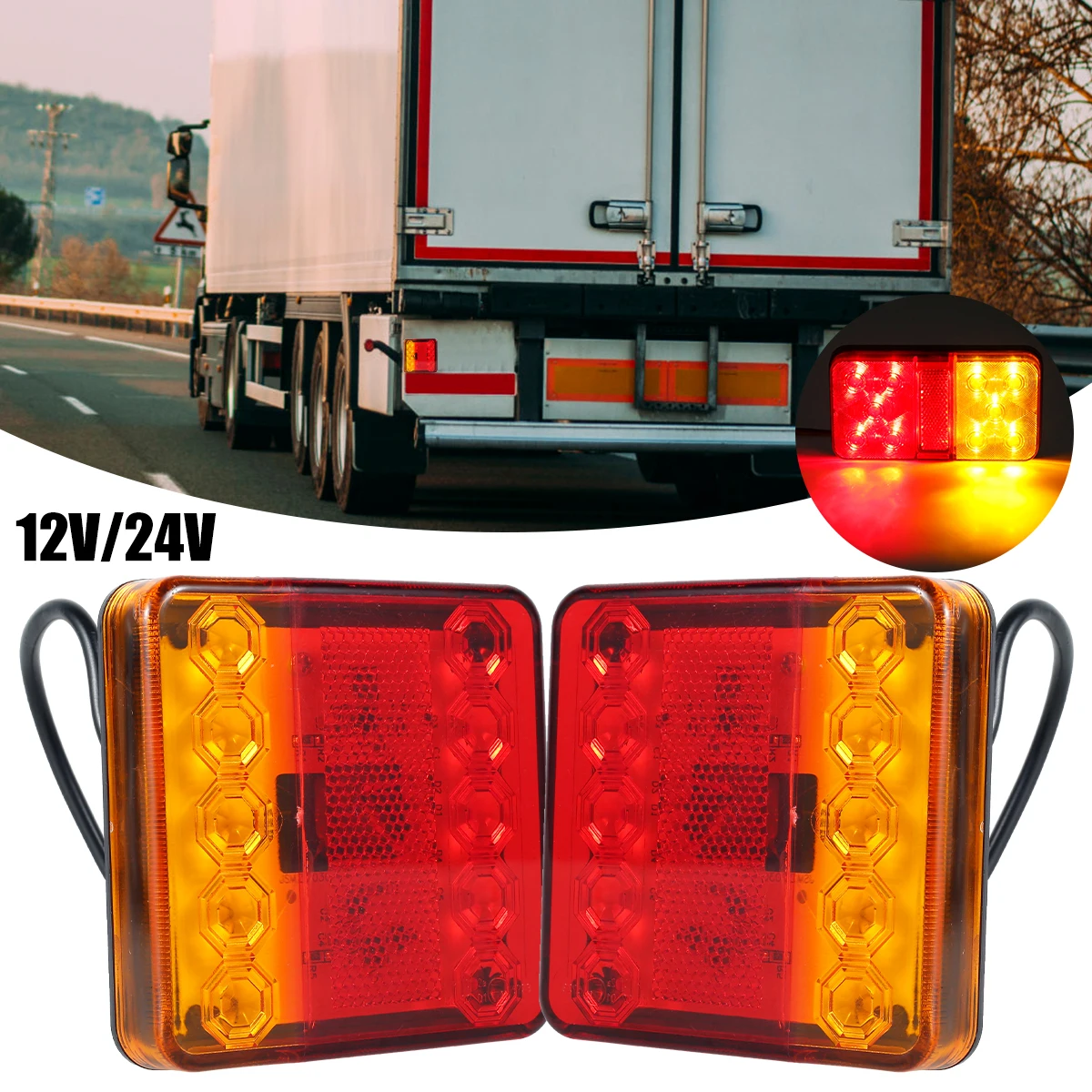 Waterproof LED Trailer Tail Lights 12V ABS Plastic Red Amber