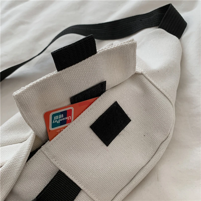 Waist Belt Bag Female Bag New Harajuku Style Slung Canvas Casual Running Sports Chest Bag White Fanny Pack Black Bum Bag