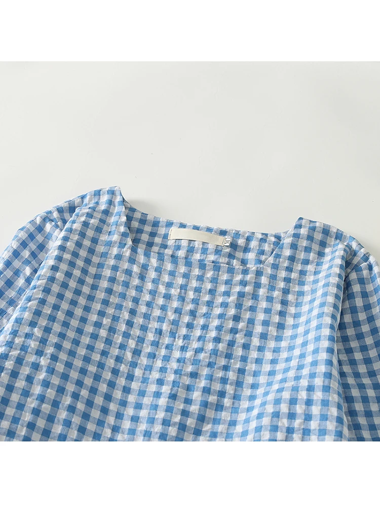 2025 Spring Autumn New Cotton Vintage Plaid Dresses For Women Long Sleeve Korean Loose Casual Dress Vestidos Elegant Clothing