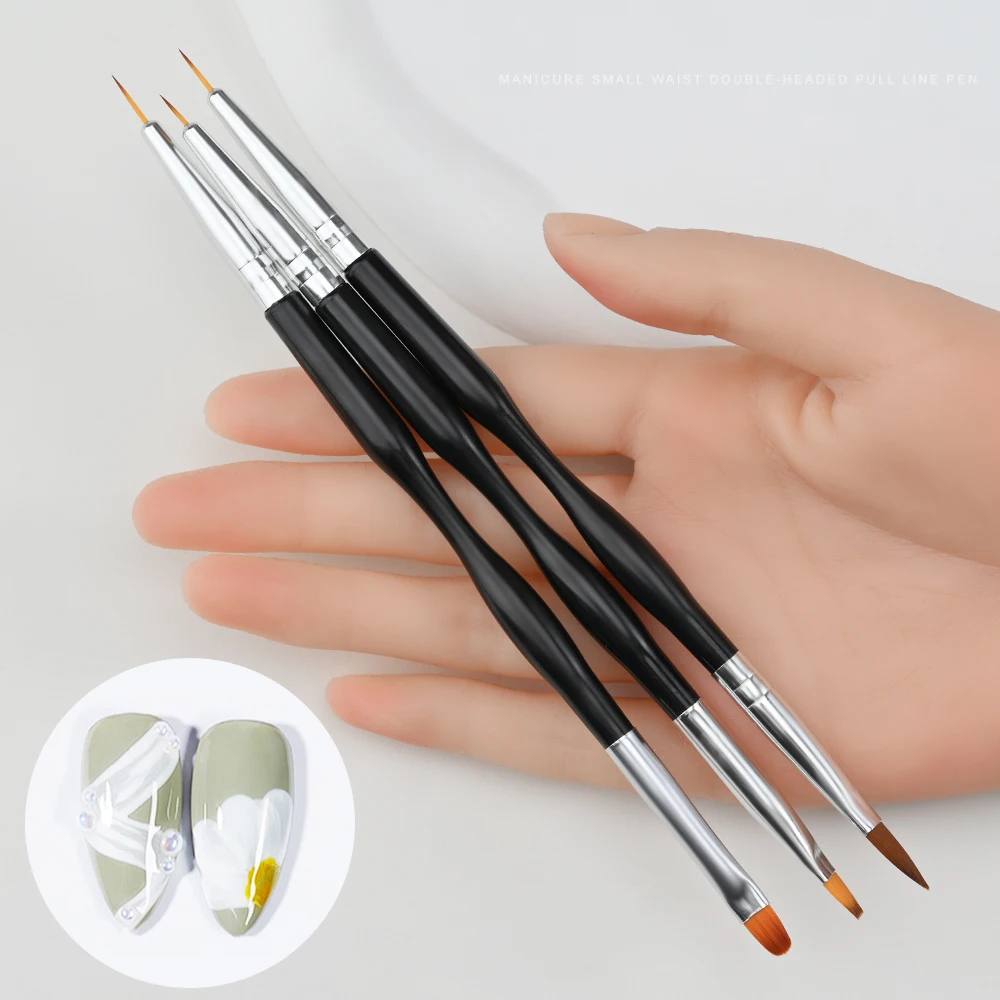 Description Picture 4 of item3Pcs/set Double-Ended Nail Art Brushes French Stripe Liner Ultra-thin Line Drawing Pen UV Gel Painting Brushes Manicure Tools