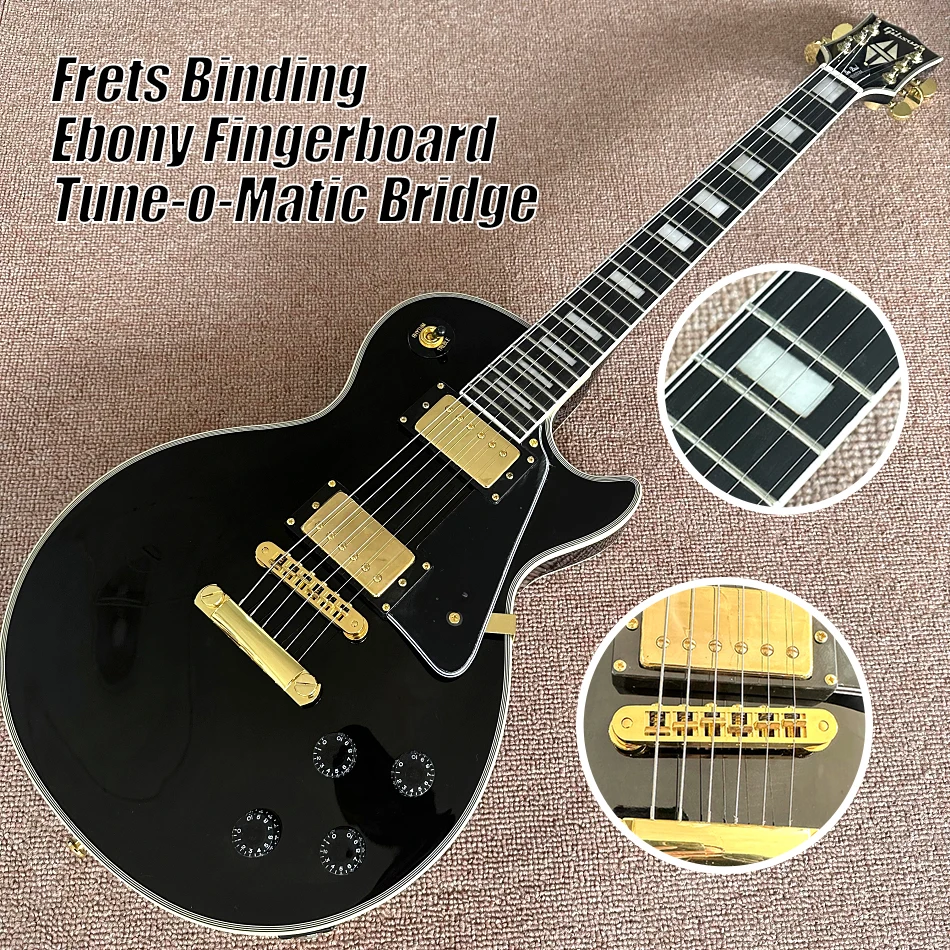 

Black Beauty LP Custom Electric Guitar, Ebony Fingerboard, Frets Binding, Tune-o-Matic Bridge, 2 Pickups, Free Shipping