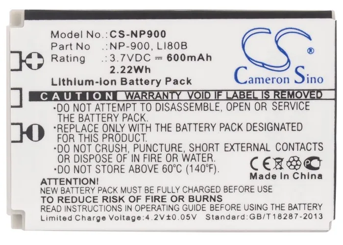 Batteria Per Fotocamera 600Mah Per 02491-0037-00 Austria 02491-0015-00 02491-0037-00 Bats4 Np-900 Olympus Li-80B Polaroid Bli-296