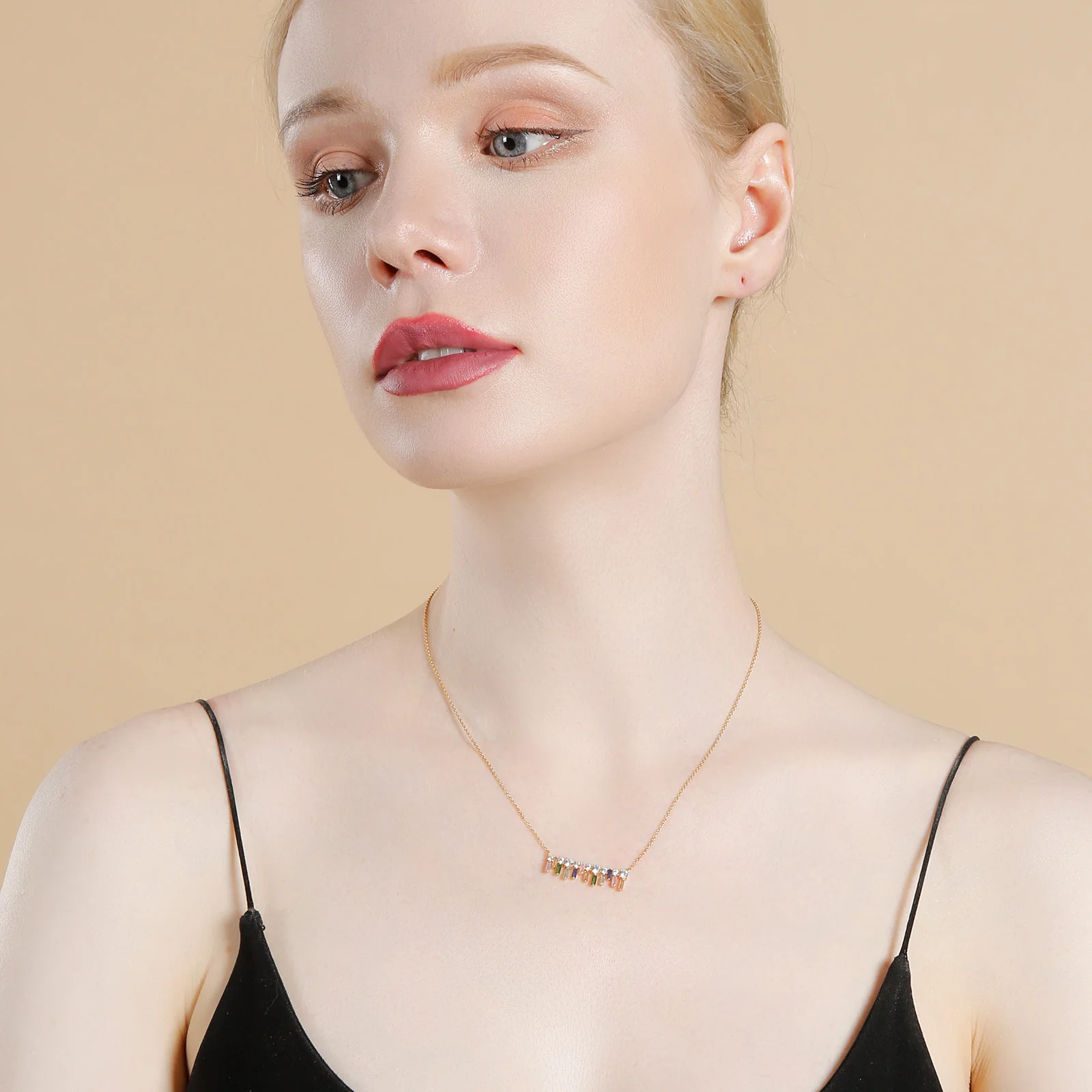 MABARRI Gold Pendant Necklace 14K Real Gold Plated Created Opal CZ Crystal Charm Adjustable Holiday Memorial Day Birthday Gift