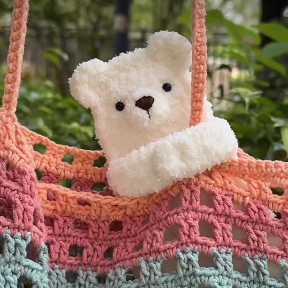 Little Bear Earphone Storage Bags Handmade Woven Homemade Plush Thread Crochet Cute Teddy Bear Bluetooth Headset Bag Pendants