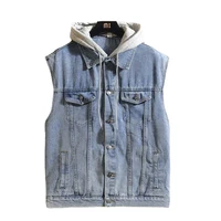 Gilet en Jean Noir à Capuche pour Homme, Streetwear Rétro, Vêtement de Loisirs, Collection Automne et Hiver 2