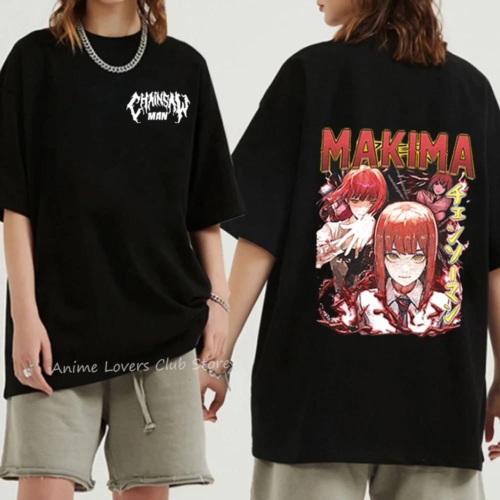 Anime Denji 100% Cotton T-shirt Chainsaw Man Priinting T Shirts Summer Black Loose Tops Short-Sleeve T-shirts Men Women Clothing