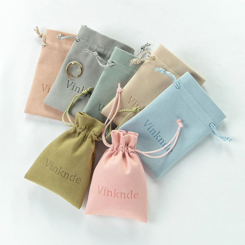 100 Personalized Logo Microfiber Jewelry Small Gift Bags Velvet Drawstring Packaging Earring Soap Pouch Wedding Favor Goodie Bag