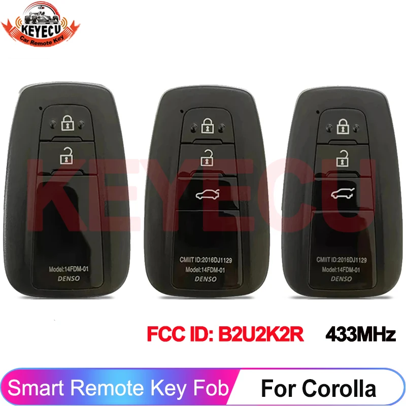 KEYECU B2U2K2R 3 Buttons For Toyota Corolla 2019 2020 2021 2022 Smart Remote 433MHz NCF29A1M 4A Chip Key 8990H-02040 8990H-02050