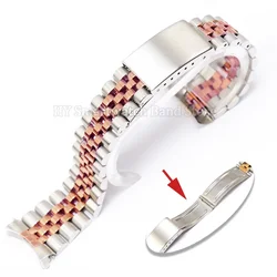 Premium Solid Stainless Steel Luxury Watch Bracelet with Jubilee Curved Design - 22mm (Silver - Rosegold)