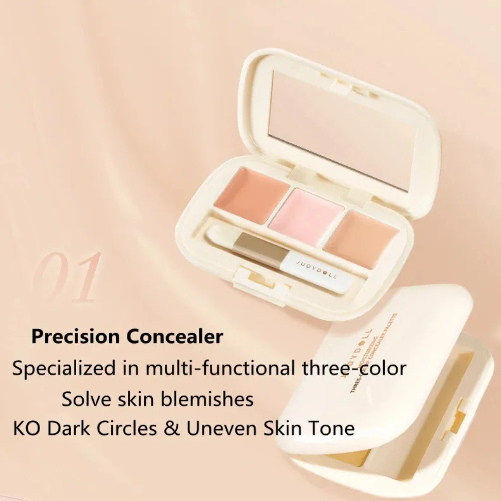 Judydoll Moisturizing Three-Color Concealer Palette High Coverage Long-Lasting Natural Waterproof Sweatproof Makeup Cosmetics_voghion.com