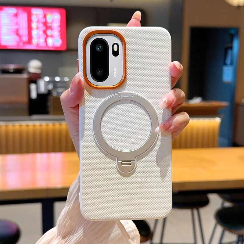 Luxury Magnetic PU Leather Phone Case with Rotatable Ring Stand and Anti-Fall Protection