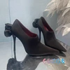 Sexy Black Pointed Toe Flower Decoration High Heels Summer Women's Large Size Dress Shoes Formal Lady Banquet Shoes 5