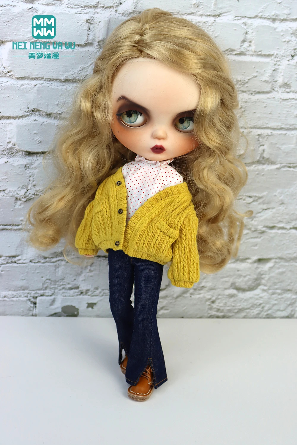 Blyth clothes fashion cardigan jacket, denim flared pants Azone