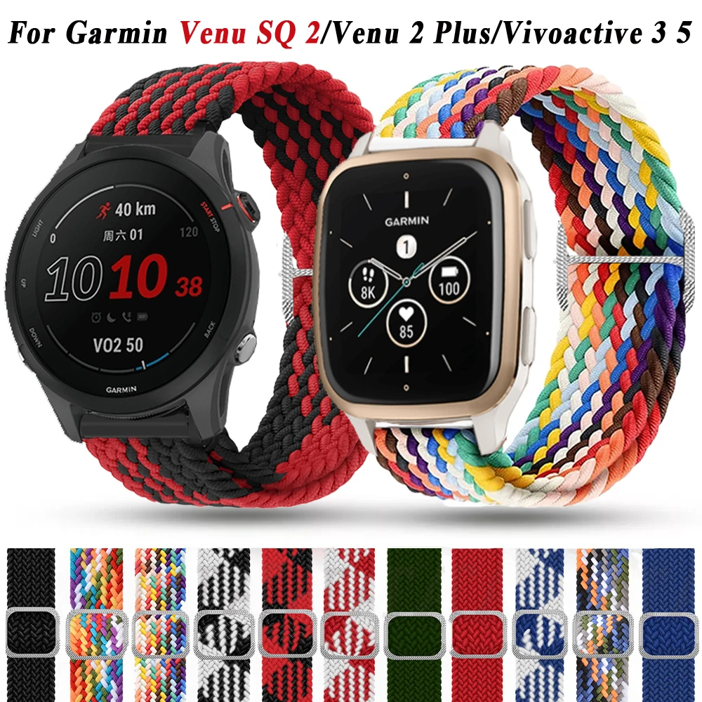 

20/22mm Watchband For Garmin Venu SQ 2 Vivoactive 3/4 Strap Wristband For Forerunner 965 265 745 255 Braided Nylon Bracelet Belt