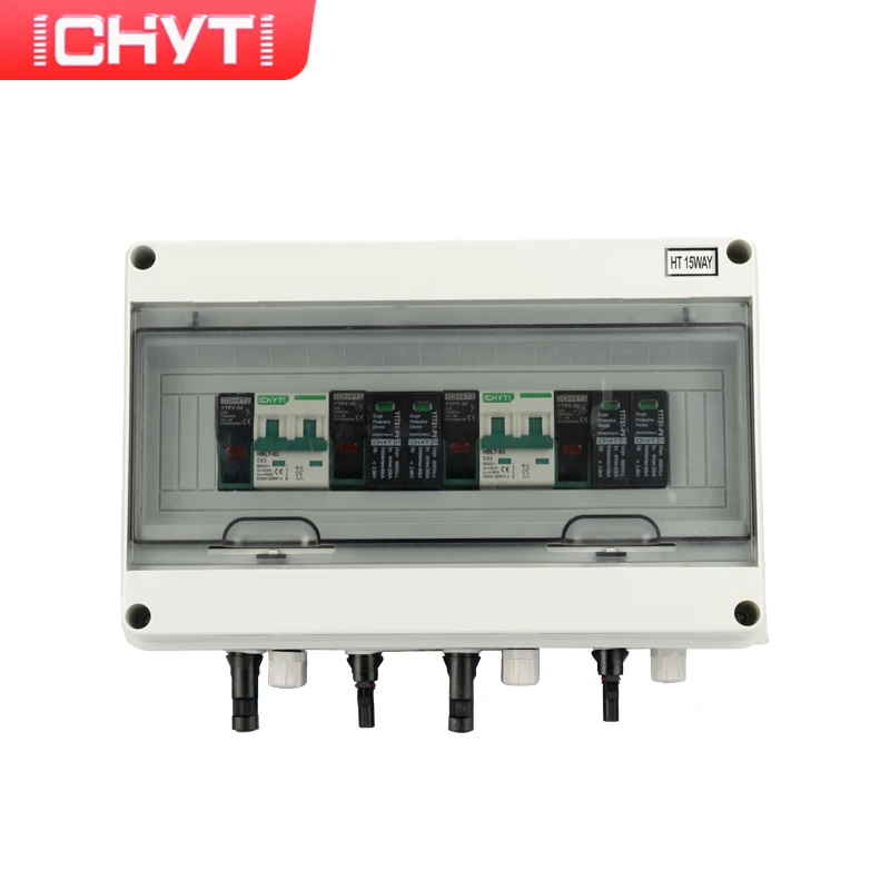 

CHYT 2-in-2-out HT15way 600V Outdoor Waterproof 1 String IP65 PV Solar Surge Lightning Protection DC Combiner Box