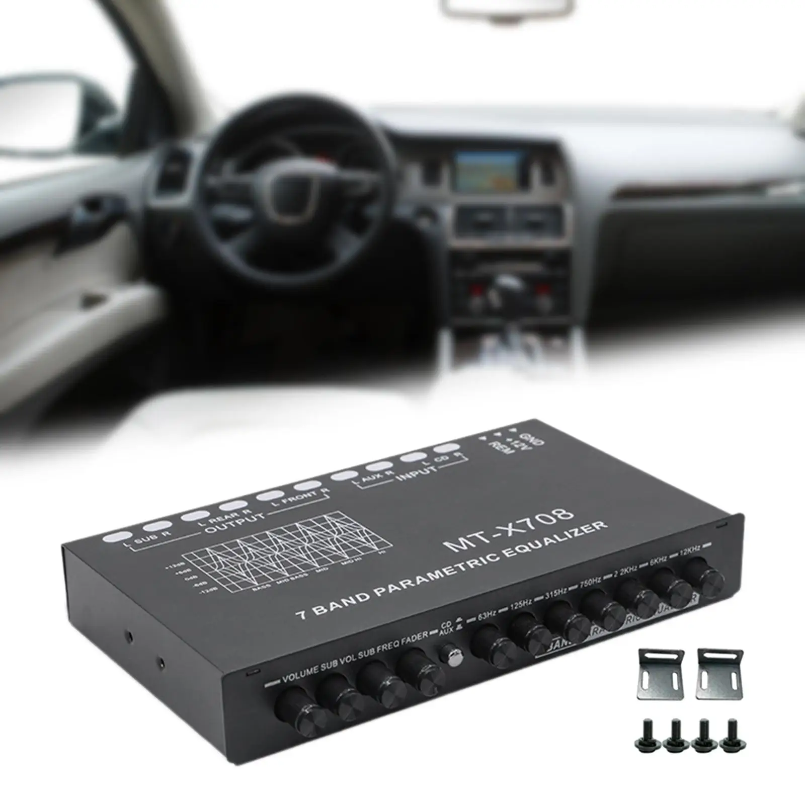 

7 Band EQ Equalizer Car Audio Equalizer CD AUX Inputs Car Audio EQ Tuning Aluminum Shell Subwoofer Output Crossover Amplifier