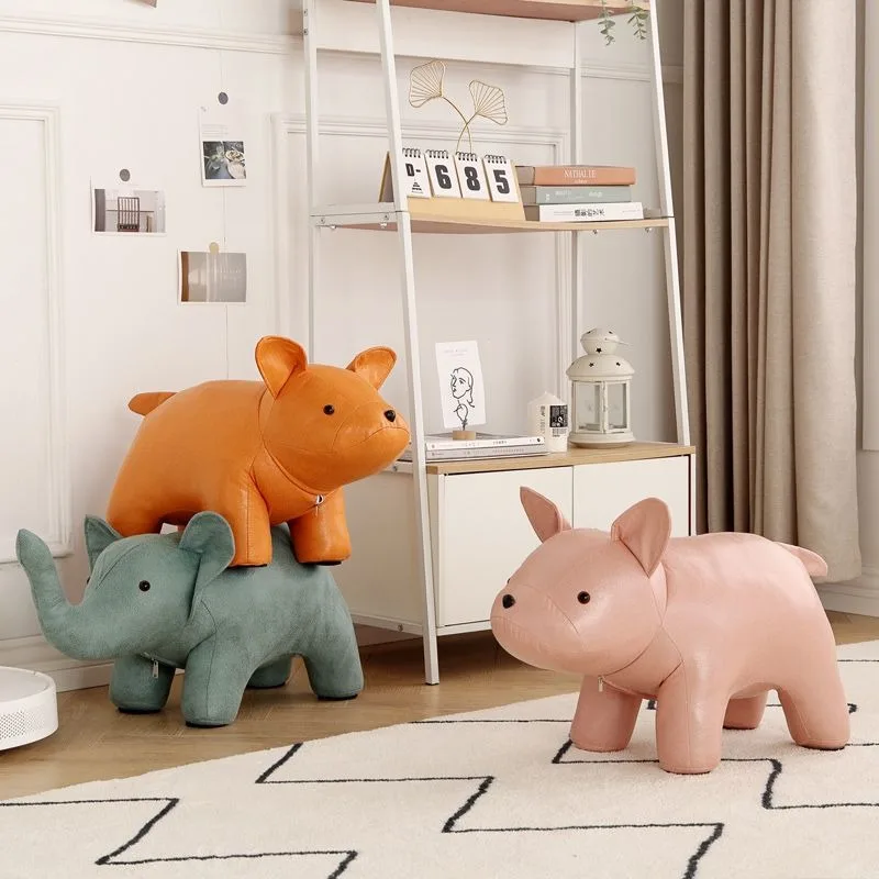 

Elephant Shape Stool Living Room Animal Bench Dog Shape Stools Solid Wood Creative Shoe Changing Stools Furniture Bench Ottomans