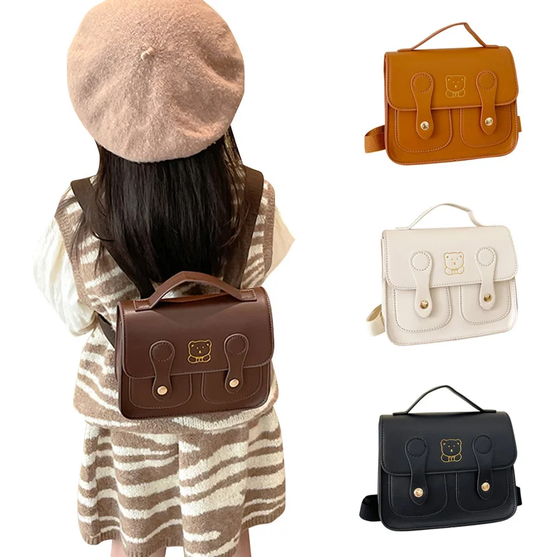 

Kids Backpack Children Girls Boys School Bag PU Leather Bear Vintage Baby Backpacks Kids Bag 5 Colors Kindergarten Baby Backpack