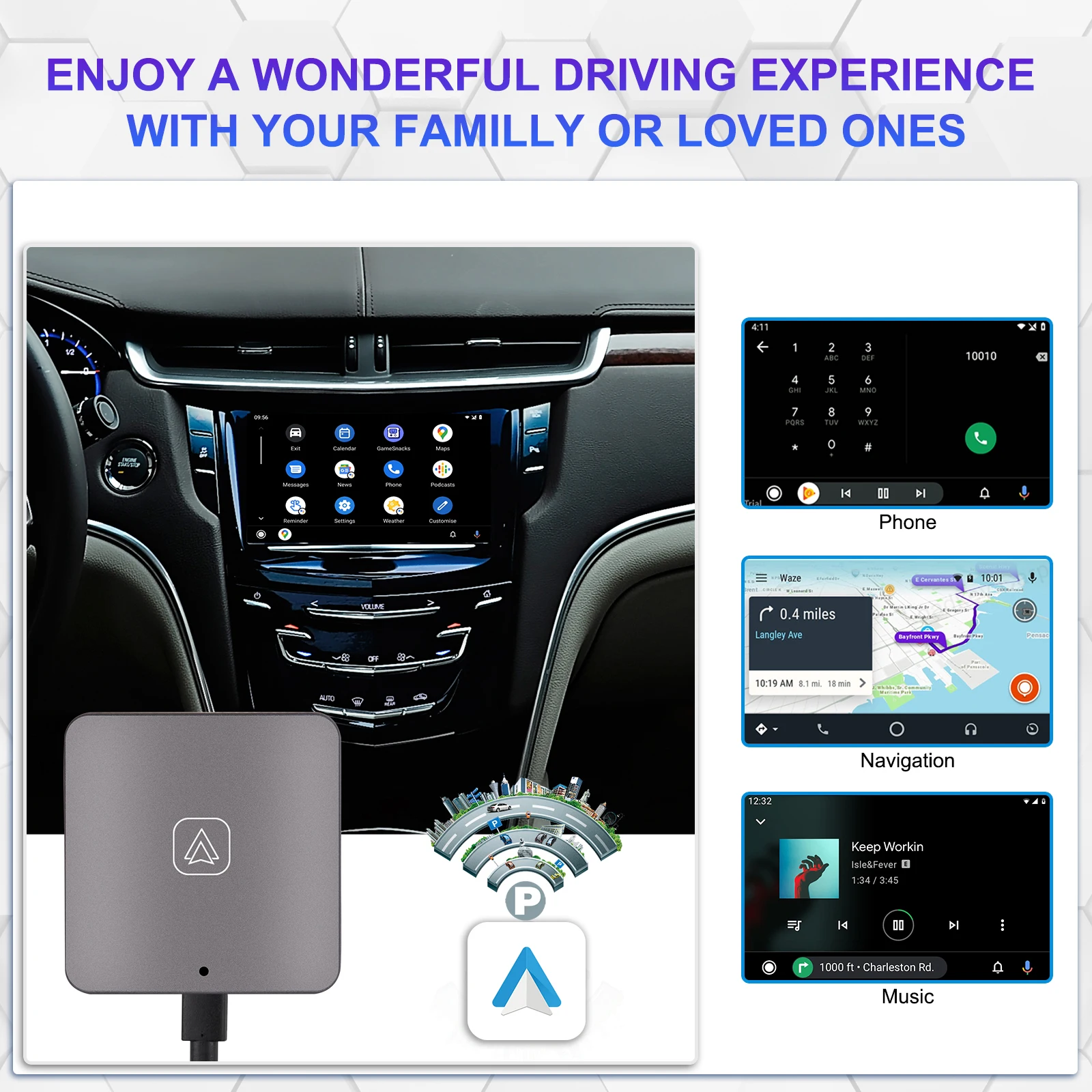 PODOFO 2023 Wired CarPlay to Wireless Apple CarPlay Ai Box Adapter USB