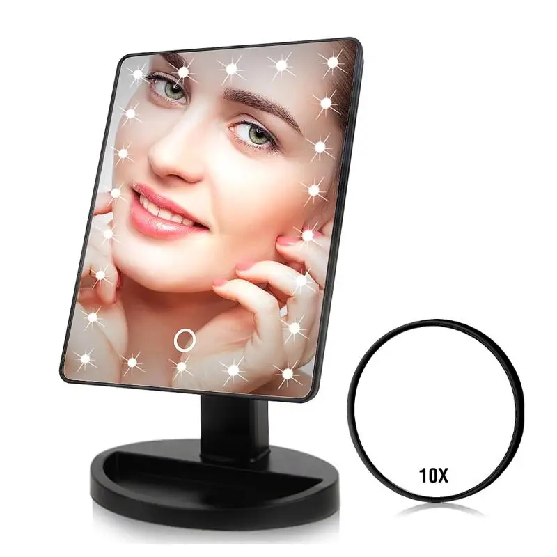 Rotary Touch Switch Travel bathroom makeup tool with rectangular makeup mirror with 22 LED mirrors