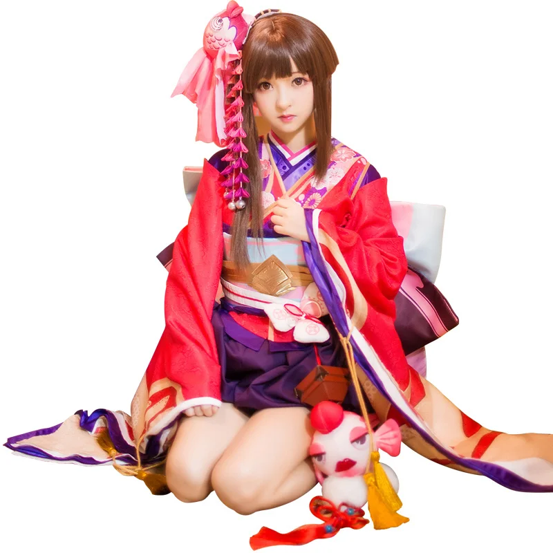 

2018 Инь Ян мастер Onmyoji игра Minamoto Kagura Косплей Костюм Onmyoji Kawaii милый красный кимоно костюм для Хэллоуина
