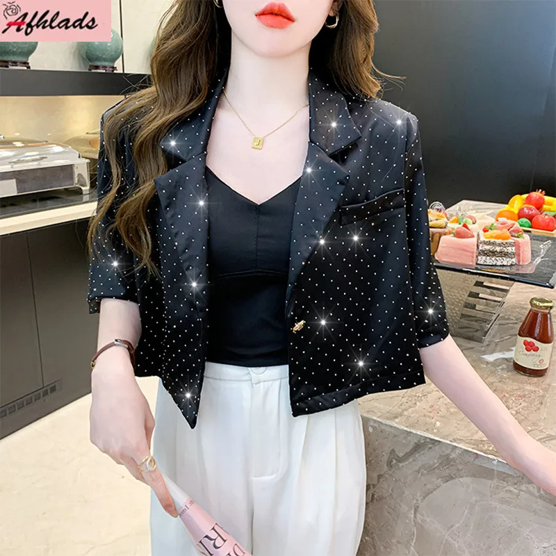 

Высококачественное блестящее пальто с блестками, женская верхняя одежда, новая свободная Офисная Женская одежда с рукавом до локтя и отложным воротником, модный кардиган, куртка