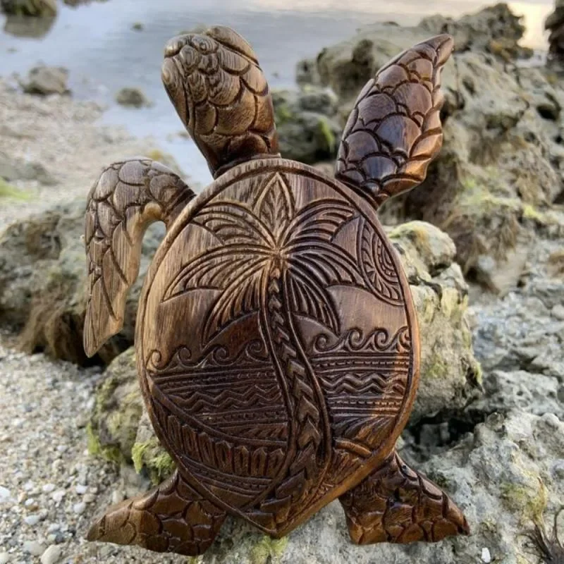 

Hawaiian Turtle Statue Resin Craft Ornaments Wood Carving Sea Turtle Wall Hanging Decor Home Garden Decoration