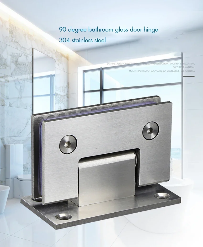 Stainless Steel Shower Glass Door Hinge 90 Degree Wall-to-Glass Showcase Cabinet Clamp