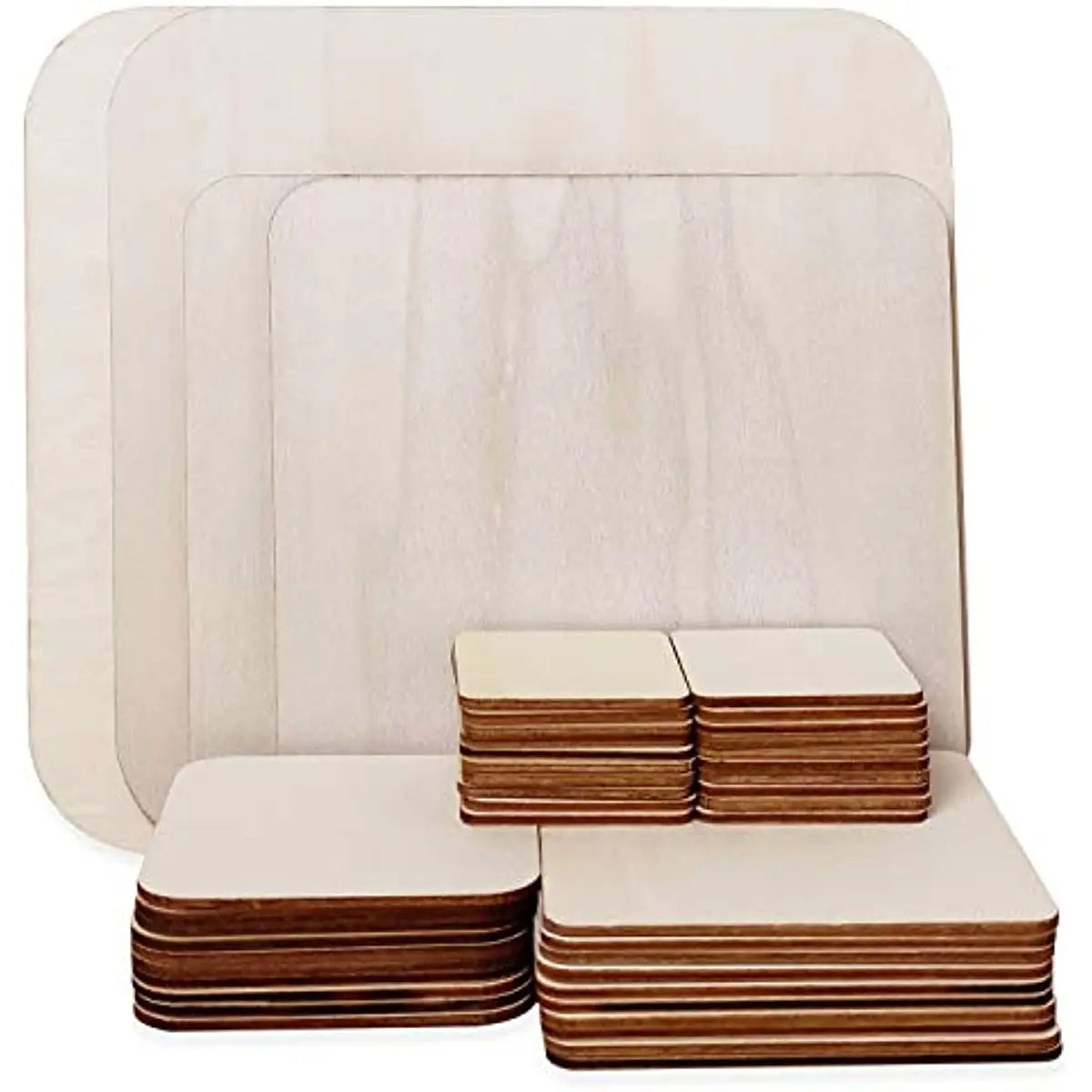 44PcsUnfinishedBlankWoodSquares5SizesPyrographyWoodenBlanks