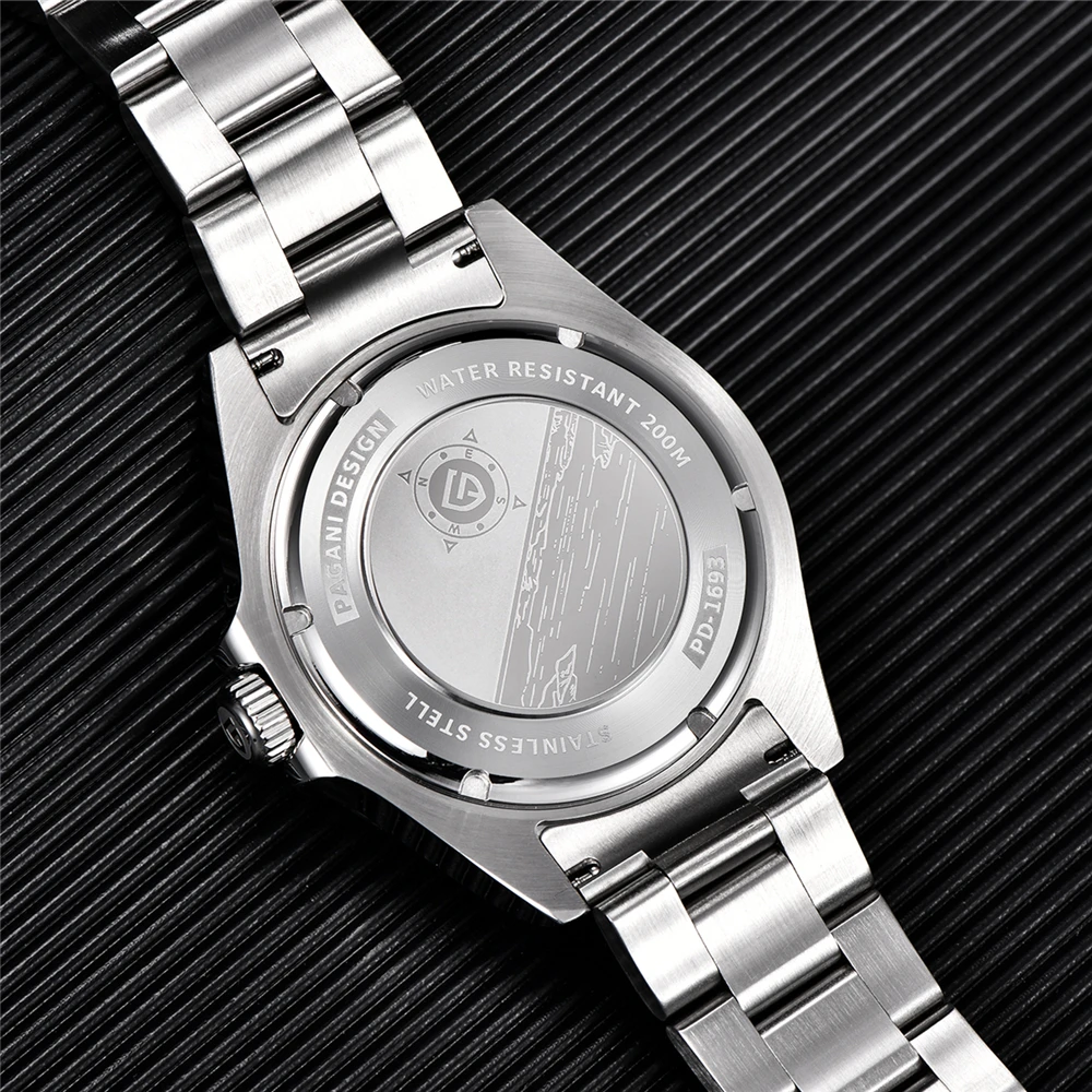 New PAGANI DESIGN Men Automatic Mechanical Watch Classic Retro GMT Watch Stainless Steel 200m Waterproof Clock Reloj Hombre