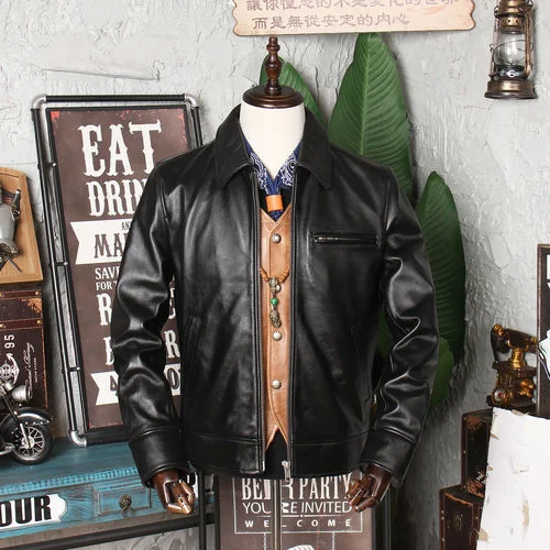 

Мужская Байкерская кожаная куртка, мотоциклетная куртка из натуральной воловьей кожи, весна-осень 2023