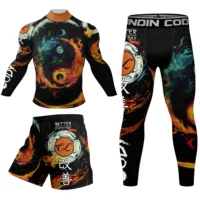 Hot Mock Neck Martial Arts Wear Custom-Made MMA Rash Guard Suit High Quality Men Bjj Fitness/Grappling Rash Guard And Short Sets 1