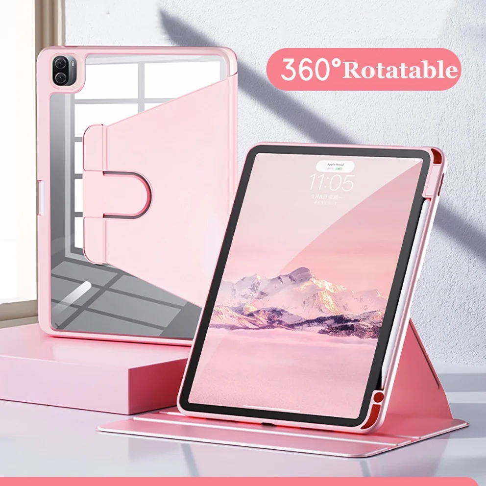 

360 Degree Rotating Case For Xiaomi Redmi Pad 10.61 2022 Folio Stand Transparent PC Back Leather Shockproof Cover