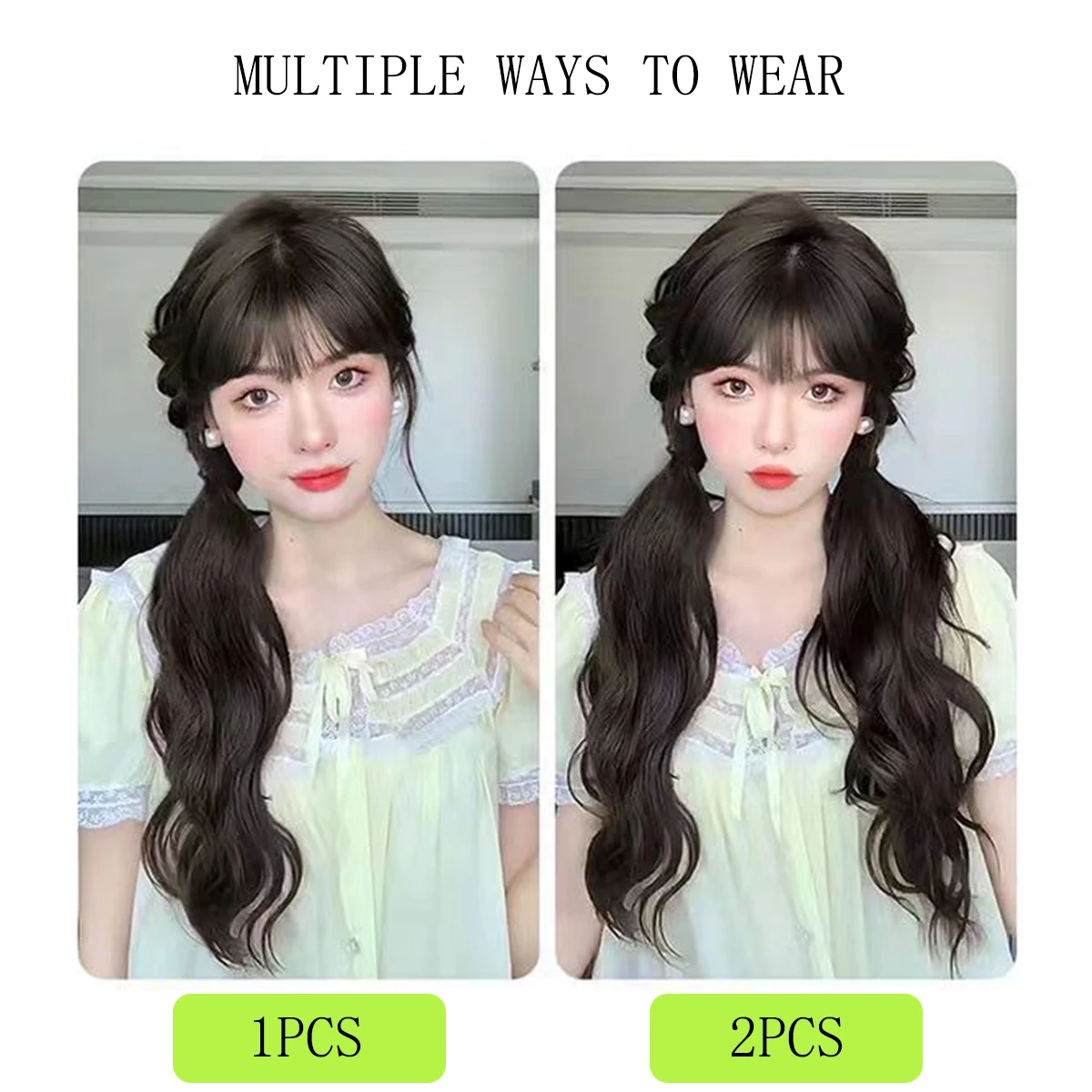 Synthetic Rubber Band Ponytail Sweet Woman Black Slightly Curly Ponytail Extension Long Heat-resistant Wig