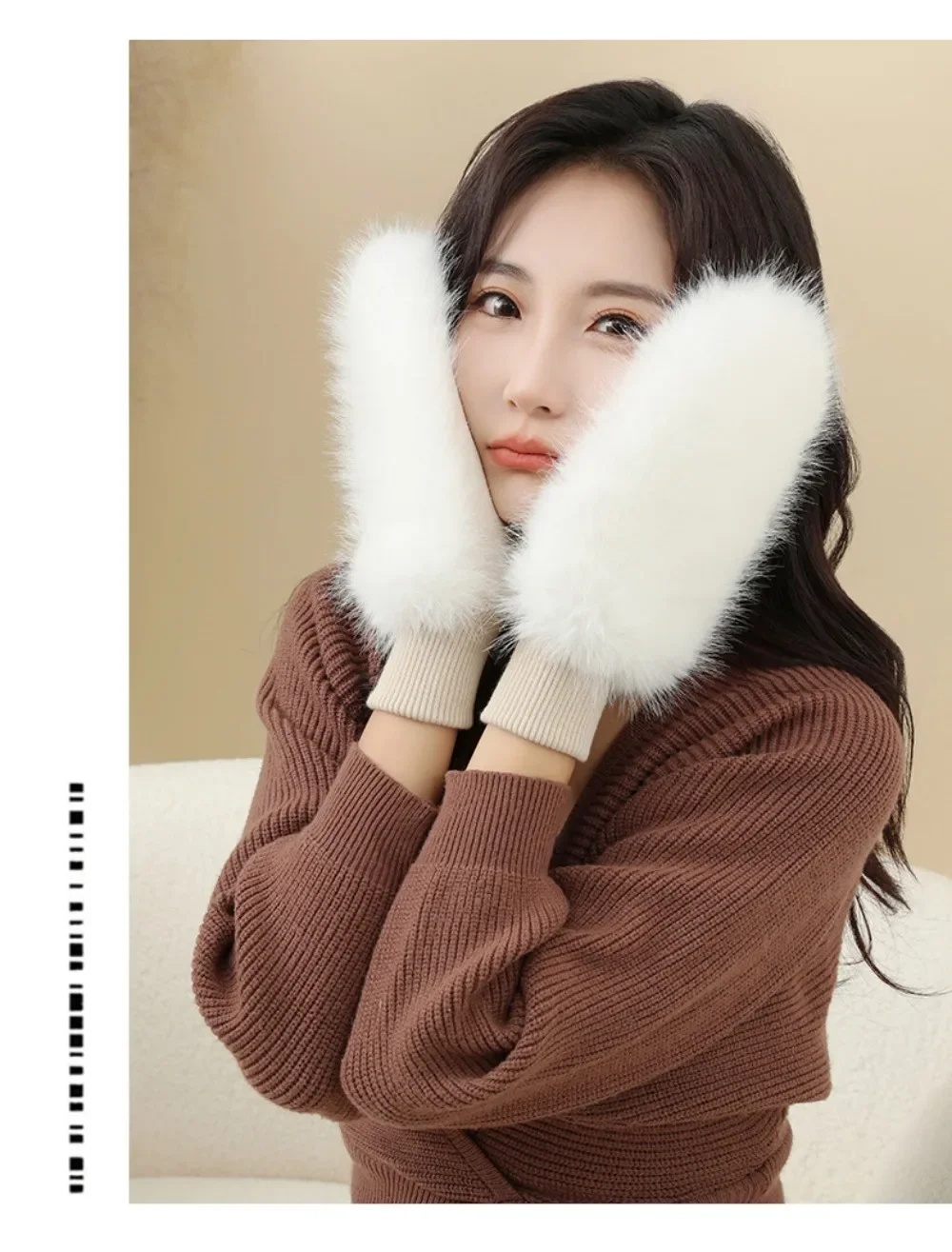 Imitation Rabbit Fur Windproof Gloves Soft Full Fingers Winter Warm Gloves Thick Warm Lining Women Mittens Cold Weather