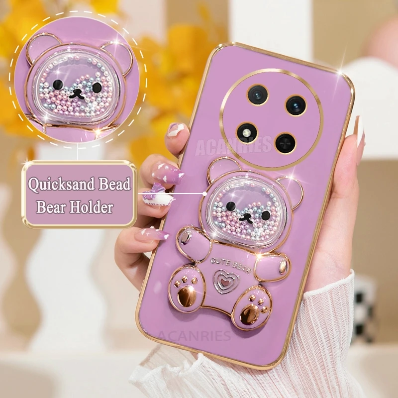 Magic7lite Luxury Quicksand Bear Holder Plating Silicone Stand Case