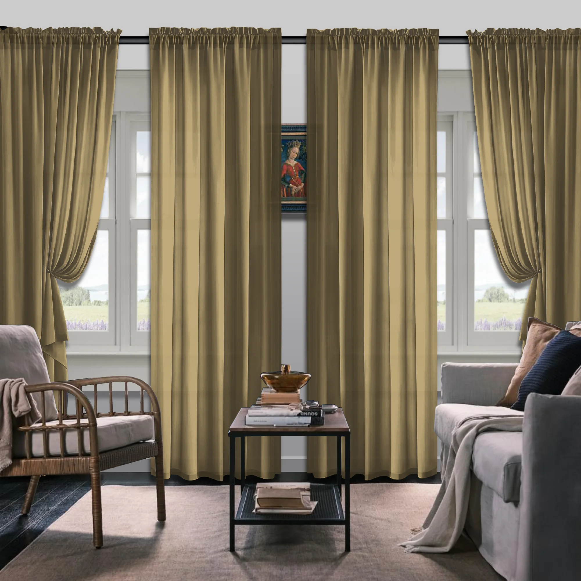 Set Of 4 Curtains, Solid Color Simple Rod Pocket Blackout Curtains, Suitable For Living Room, Office, Home, Bedroom Decoration 5