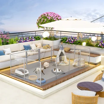 Ex-large Whelping Playpen Clear Acrylic Dog Playpen Exercise Fence with Waterproof Fertility Pad for Pets 5