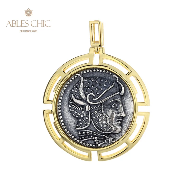 

Greek Seleucid Victor Silver Coins Charm 18K Gold Two Tone Solid 925 Silver Roman Coin Pendant Only N1069