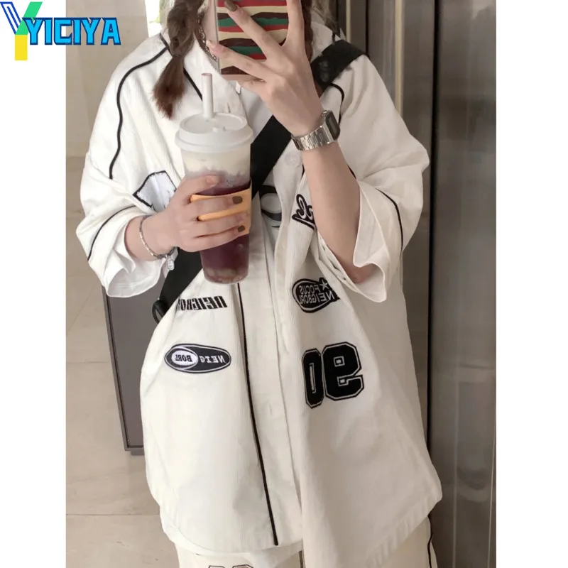 

YICIYA T-shirt y2k Top women baseball white racing t-shirts crop top vintage fashion blouses tshirt tees clothing t shirt 2023