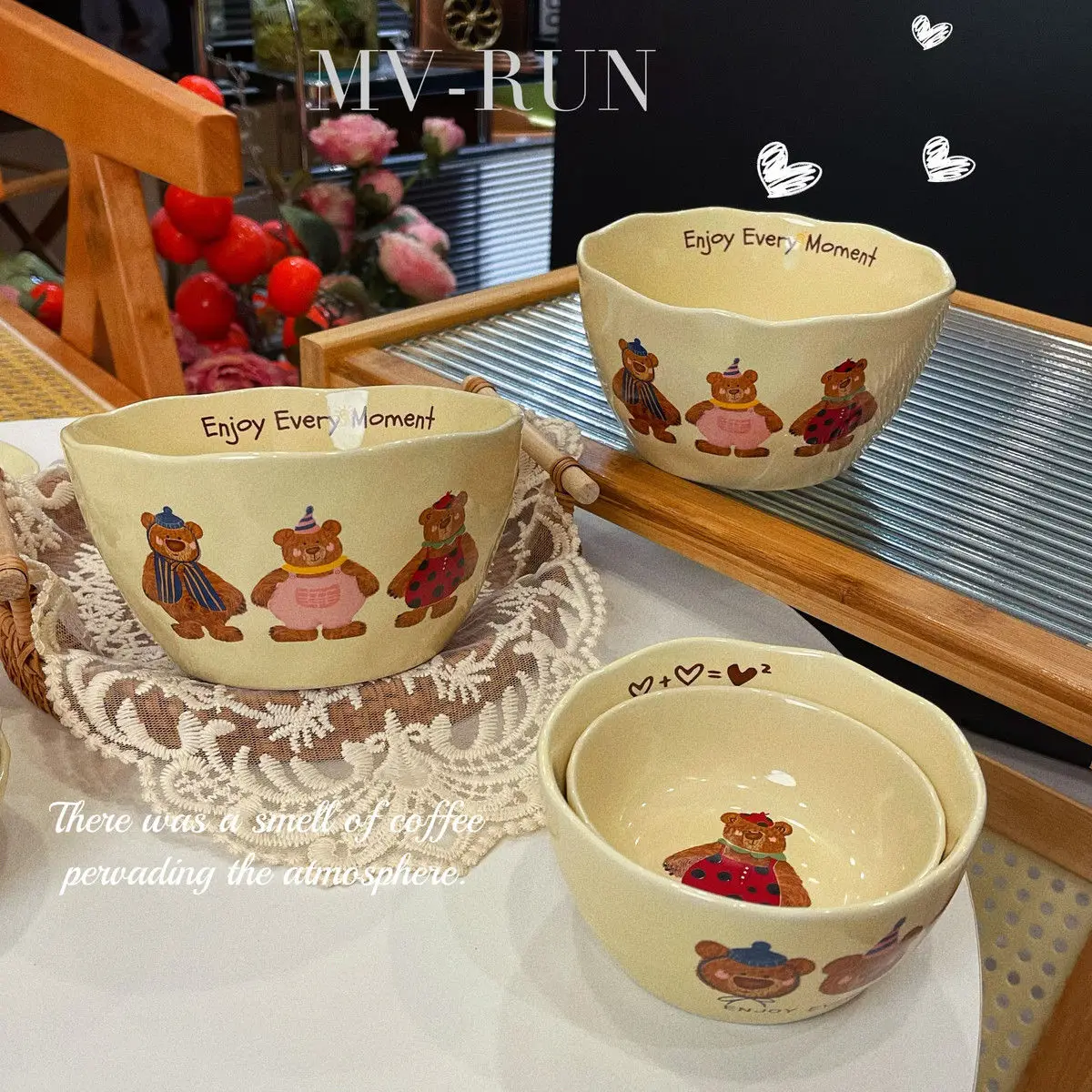 Korean Three Little Bear Cartoon Bowls - Cute Ceramic Tableware Set
