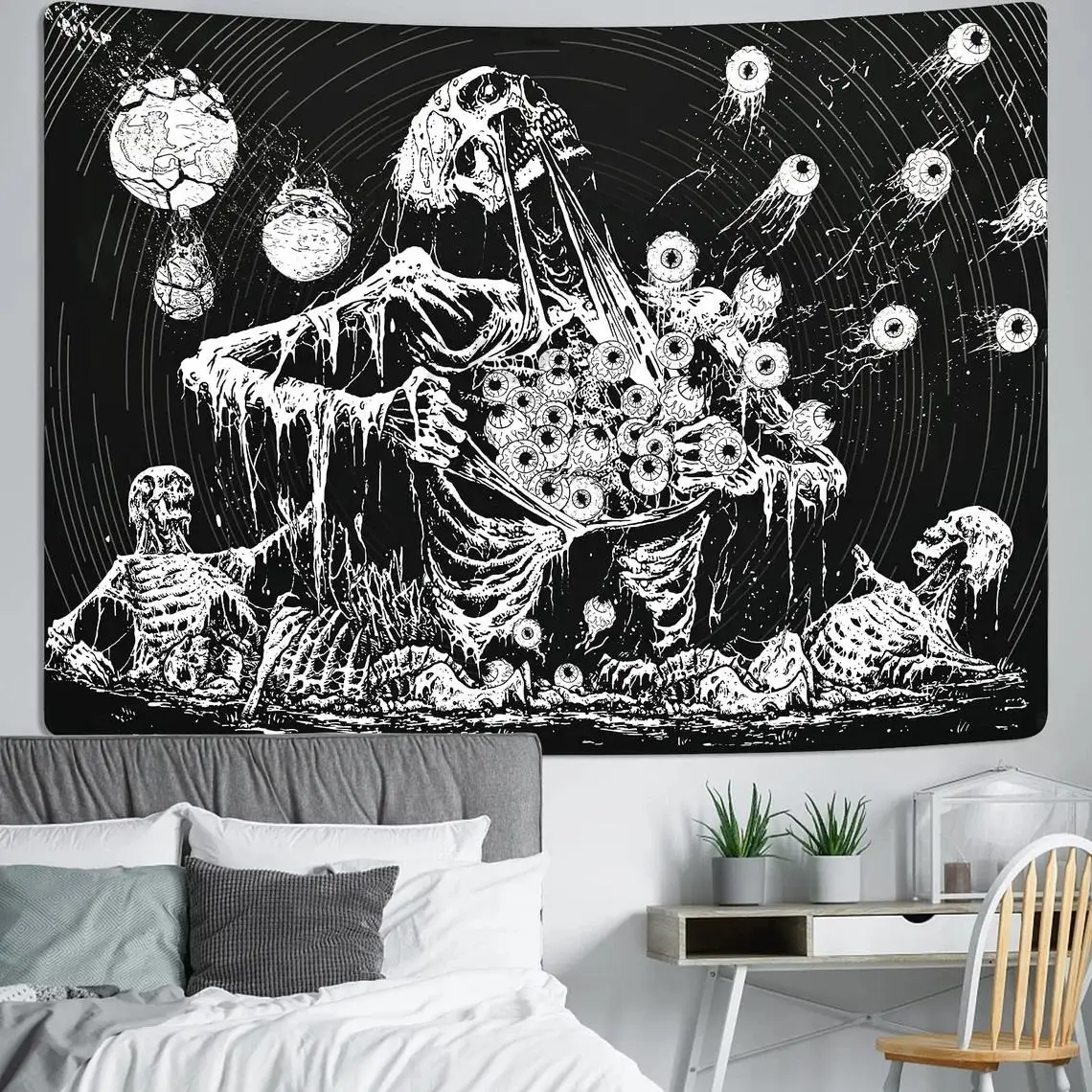 Tapestry Decor Hippie Skull Tapestry Psychedelic Mushroom Gothic Tapestry Colorful Psychedelic Wall Decor Art Aesthetic Home Decor Tapestries