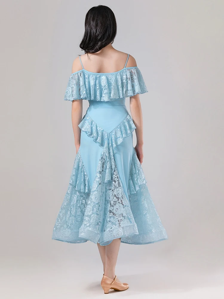 Ballroom Dance Dress For Girls V-Neck Lace Performance Costumes Children Waltz Modern Dance Competition Clothing DQS15695
