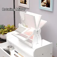 Chipped wood Makeup Mini Table with Rotating Mirror Shelf Assembly Cosmetics Storage Rack Skin Care Products