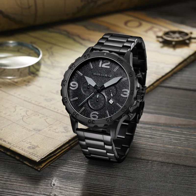 Six Needle Large Dial Quartz Watch For Men Business Sports Waterproof Calendar Timer Stainless Steel Strap For Men Clock Reloj
