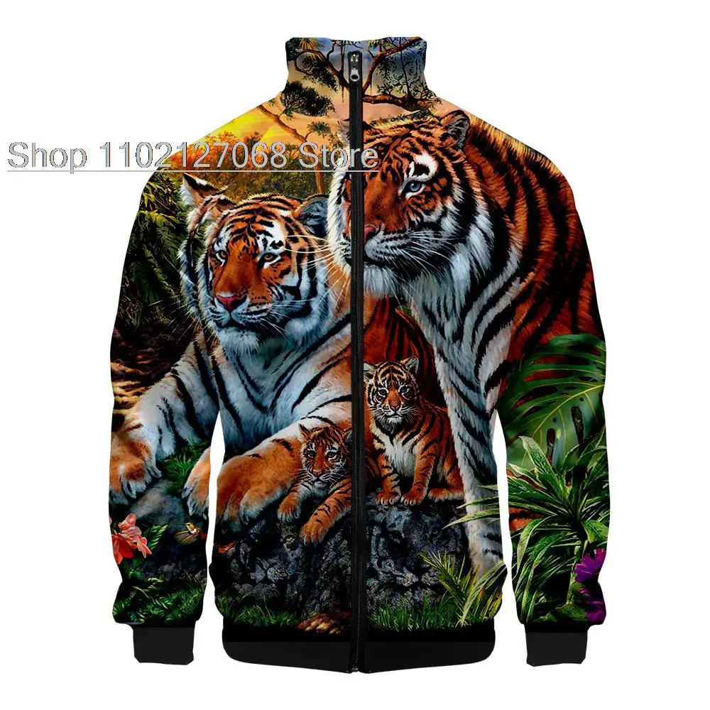 

2022 Newest 3D Printed Tiger Hip Hop Stand Collar Zipper Jacket Women/Men Long Sleeve Jackets Casual Streetwear Animal Clothes