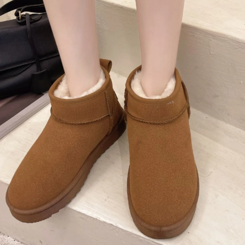 Ladies Shoes on Sale 2023 Slip on Women's Boots Winter Plush Warm Round Toe Solid Flock Comfortable Low-heeled Casual Snow Boots